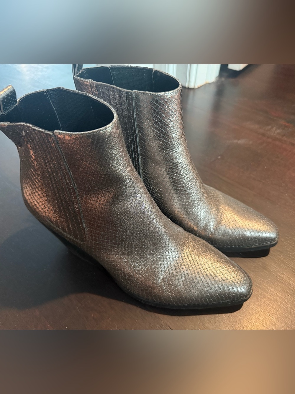 Michael Kors Metallic Gunmetal Textured Pointed-Toe Ankle Boots